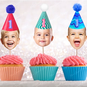 Cupcake Toppers baby face, Cupcake Photo ANY AGE, Birthday Decor, Cupcake kid birthday, cupcake toppers face kid Cupcake Topper Digital File