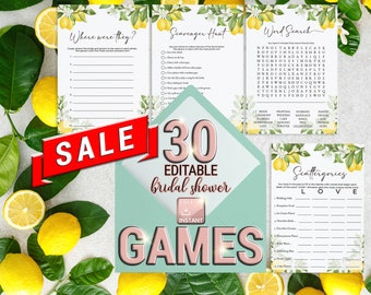 Lemon Bridal Shower Game Bundle, Personalize Name and Questions, Citrus Lemon Bridal Games, Summer Bridal Shower Games Template