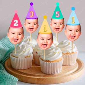 Cupcake Toppers baby face, Cupcake Photo ANY AGE, Birthday Decor, Cupcake kid birthday, cupcake toppers face kid, Digital File