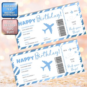 Plantilla de tarjeta de embarque editable, tarjeta de embarque, billetes de avión personalizables, tarjeta de regalo para billetes de avión, vale de regalo, cupón de regalo