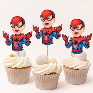 Spidey Face Cupcake Toppers, Personalized Spidey and Friends Cupcake Toppers, Custom Spidey Cupcake Toppers Superhero Inspired, Digital File