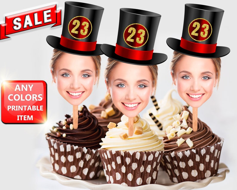 Photo Cupcake Toppers Face Digital File 20th 30th. 80th Etsy