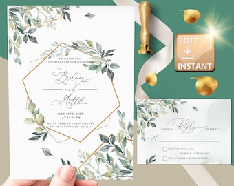 Convite de casamento com foto, Modelo de convite de casamento ilustrado, Conjunto de convites de casamento, Convite de casamento eletrônico, Convite de casamento com foto W015