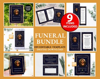 Funeral BUNDLE men, Memorial Package, Funeral Sign, Funeral Program, Funeral Sign Bundle, Funeral Memorial, Funeral Bookmark Prayer Card F17