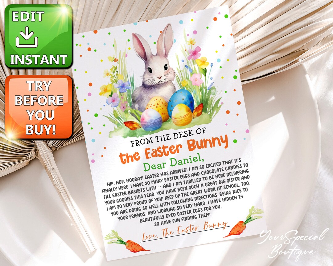 Editable Easter Bunny Letter Return Letter From the Desk of Easter ...