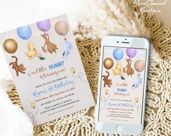 Invitación de cumpleaños de Winnie the Pooh NIÑO, Nuestro pequeño Hunny cumple un año Invitación de cumpleaños, Invitación de cumpleaños, Winnie clásico Evite Digital