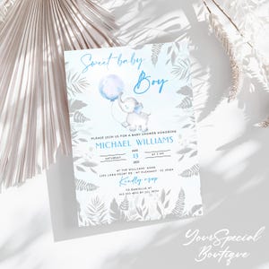 Elephant Baby Shower Invitations, Baby Boy Shower Invitations, Balloon, Baby Elephant Invitation, Little Peanut Baby Shower,DIY Blue Balloon