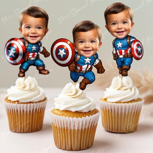 Adorno para tarta personalizado inspirado en el Capitán América, decoración para cupcakes del Capitán América, artículos para fiestas, decoración de cumpleaños, cajas de recuerdos para fiestas