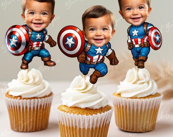 Inspired Captain America Cake Topper Personalized, Captain America Cupcake Decoration, Party Supplies, Birthday Decor, Party Favors Boxes