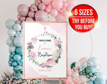 Floral Baptism Welcome Sign Template Baptism Celebration Christening Welcome Sign Custom Baptism Sign, Baptism Banner Printable BP13