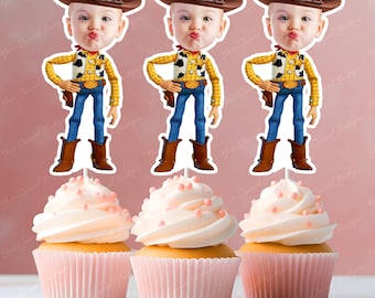 Adornos para cupcakes con cara de Woody, inspirados en la cara de Woody, adornos personalizados para cupcakes de superhéroe, archivo digital
