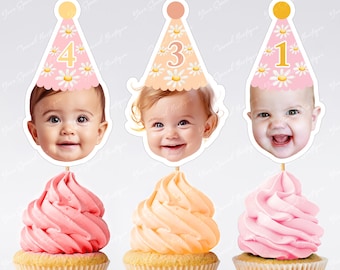 Daisy Photo Toppers | Daisy Cupcake Toppers | Photo head |Cupcake Toppers | Theme | Daisy Birthday, first birthday, Any age Cupcake Toppers