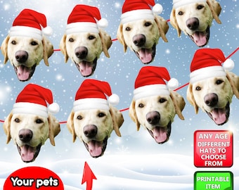 CUSTOM Santa Personalised Photo Christmas Santa Hat dog Banner -Pet Christmas Decoration - Party Birthday Banner -CUSTOM Funny DOG face Gift