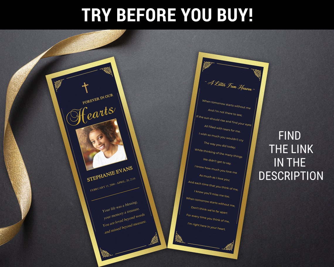 gold-funeral-bookmark-template-celebration-of-life-bookmark-etsy