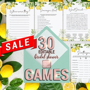Jogos de chá de panela, modelo de jogos de chá de panela, jogo de chá de panela, download instantâneo de jogos, pacote de jogos de chá de panela Citrus Lemon editável