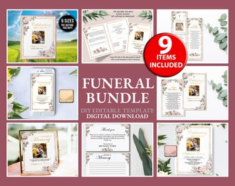 Funeral Templates Bundle, Editable Funeral Bundle, Memorial Package, Celebration of Life Package, In Loving Memory Suite, Download F23
