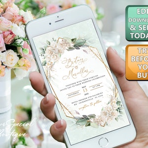 Weiße Rose Hochzeitseinladungen Vorlage, Boho Greenery Invite, Hochzeit Weiße Rose Vorlagen, Aquarell W027