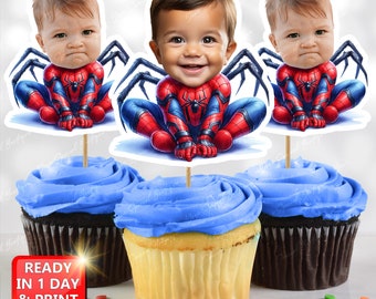 Adornos para cupcakes con cara de Spidey, adornos personalizados para cupcakes de Spidey y sus amigos, adornos personalizados para cupcakes de Spidey inspirados en superhéroes, archivo digital
