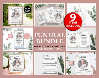 Funeral Bundle Templates, Funeral Memory Package • INSTANT DOWNLOAD • In Loving Memory Suite, Editable Funeral Welcome Sign Program F11