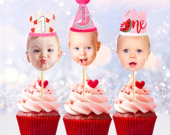 Cupcake Toppers Watermelon, Watermelon Toppers Photo Head, One in a melon Cupcake Toppers Watermelon Birthday Theme Melon Party, melon Theme