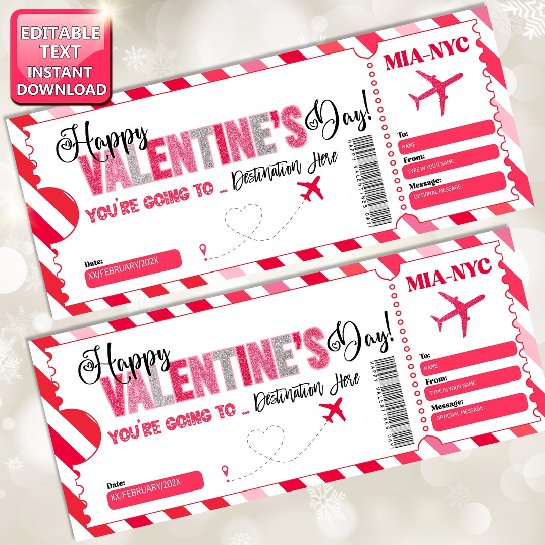 Boarding Pass, Valentines Day Boarding Pass, Surprise Trip Reveal ...