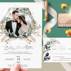 Wedding Invitation With Photo, Wedding Invite Template Download, Wedding Invite Customized, Wedding invitation olive green, Template W013
