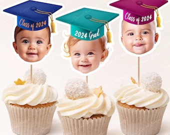 Custom Photo Graduation Cupcake Toppers, Personalized Look Whos Graduated, Funny Face Party Decor, 2026 Grad Cupcake Picks, Graduate Gifts