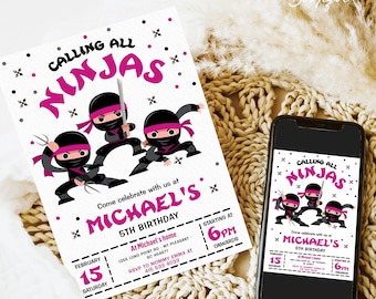 GIRL Ninja Birthday Invitation, Editable Birthday Party Invitation Birthday Invitation Ninjago Birthday Party Brick Building Ninja Go Invite
