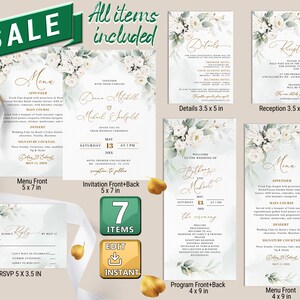Wedding Invitation Bundle, Wedding Invitation Set Bundle, Wedding Suite Printable Invitation Editable, Wedding Roses Floral Gold W006