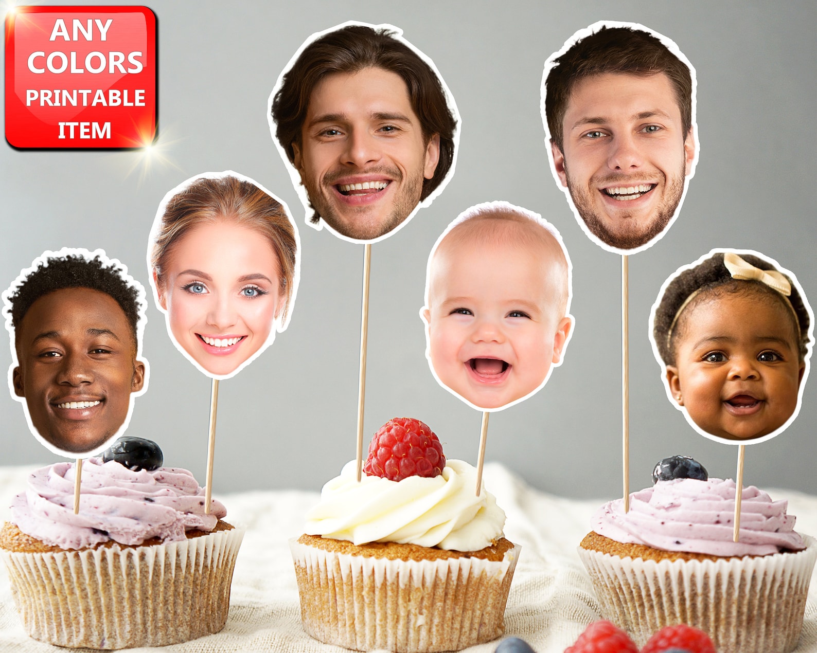 Personalized Face Stick Head on a Stick Cupcake Toppers Etsy