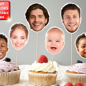 Personalized Face Stick, Head on a Stick Cupcake Toppers, Photo Cupcake Toppers, Birthday Decor for him her, Face baby Cupcake Photo