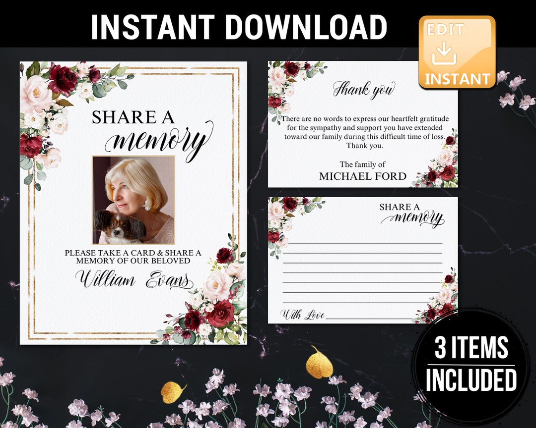 Funeral Favors, Share A Memory Card, Funeral Thank You Cards,share A ...