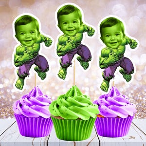 Photo Cupcake Toppers HULK Superhero Inspired, Digital File, ANY AGE Birthday Decor, birthday  decorations, Spidey Cupcake Topper face