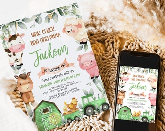 Editable Farm Birthday Invitation Boy Farm Animals Boy Barnyard Birthday Party Download Printable Invitation Template Digital Download 056