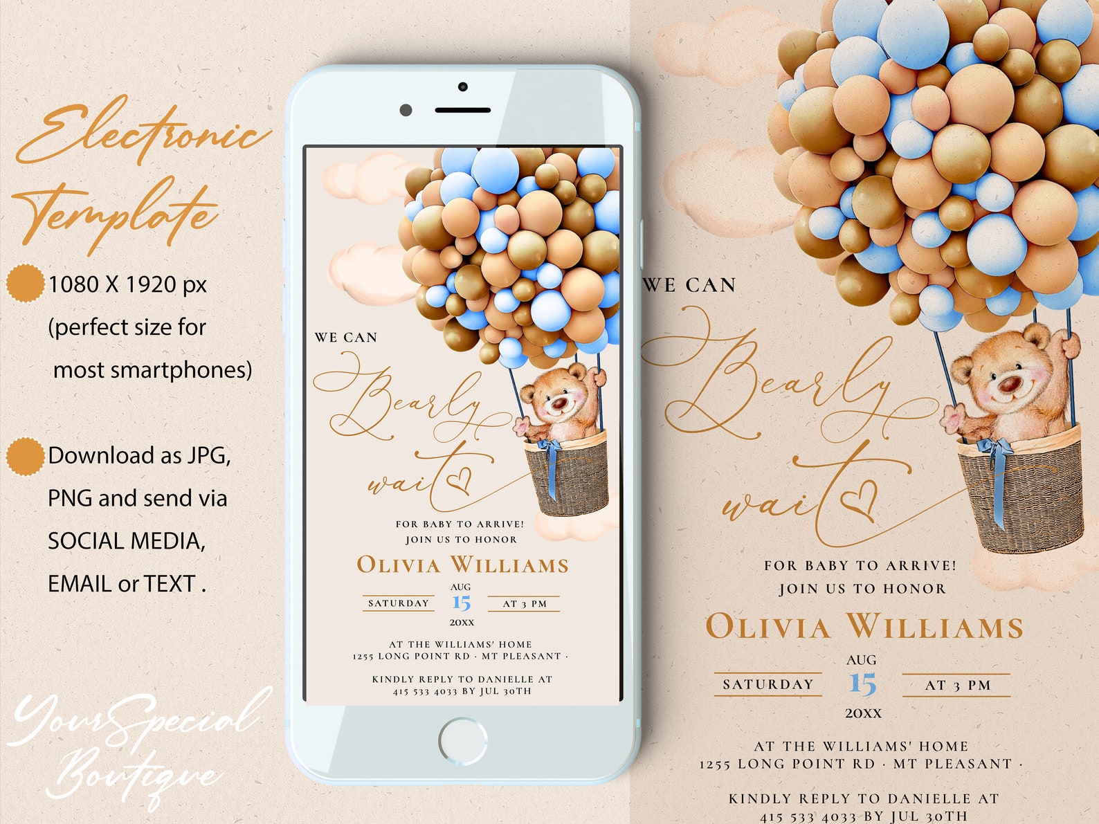 Baby Shower Electronic Invite Gold Macaron Blue Cream Etsy