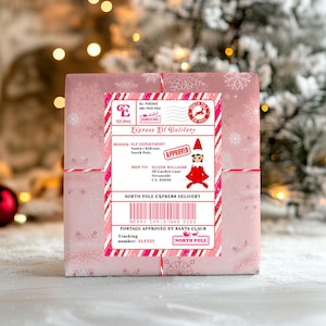 EDITABLE Elf Shipping Label, Printable Christmas Elf Label, Elf Arrival Label, Printable Elf Custom Santa North Pole Mail Label Gift Tag elf