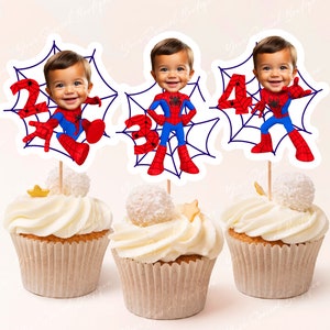 Spidey Face Cupcake Toppers, Personalized Spidey and Friends Cupcake Toppers, Custom Spidey Cupcake Toppers Superhero Inspired, Digital File