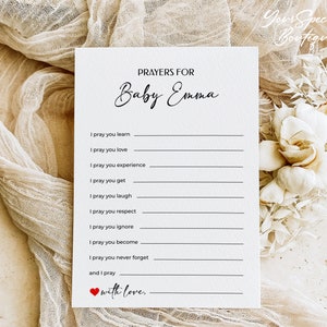 Tarjetas de oración para bebés, oraciones para bebés, consejos para bebés, descarga instantánea e imprimible, juegos para baby shower, actividades minimalistas para baby shower