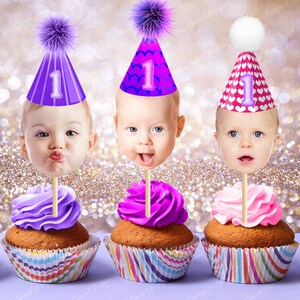 Cupcake Toppers baby face, Cupcake Photo ANY AGE, Birthday Decor, Cupcake kid birthday, cupcake toppers face kid Cupcake Topper Digital File