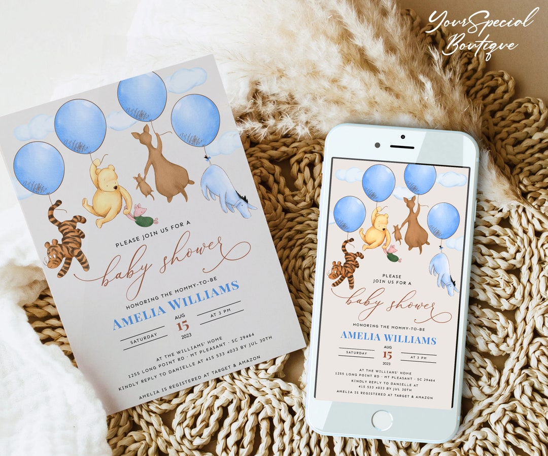 POOH Winnie the Pooh Evite Classic Winnie the Pooh Baby Shower Evite