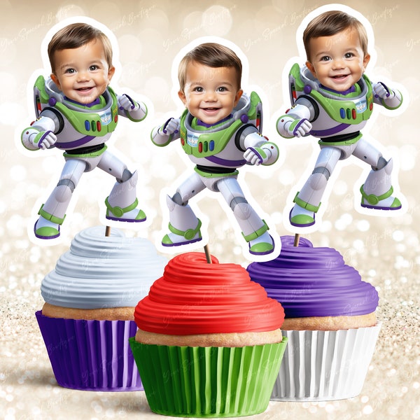 Buzz Lightyear Personalized Face Cupcake Toppers Face Cupcake Toppers, Personalized Custom Cupcake Toppers Superhero Inspired, Digital File