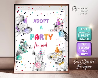 Adopt an Animal Birthday Sign Table Decor Party Animals Birthday Wild One Animals Girl Zoo Safari Table Sign Zoo Party Jungle PRINTABLE sign