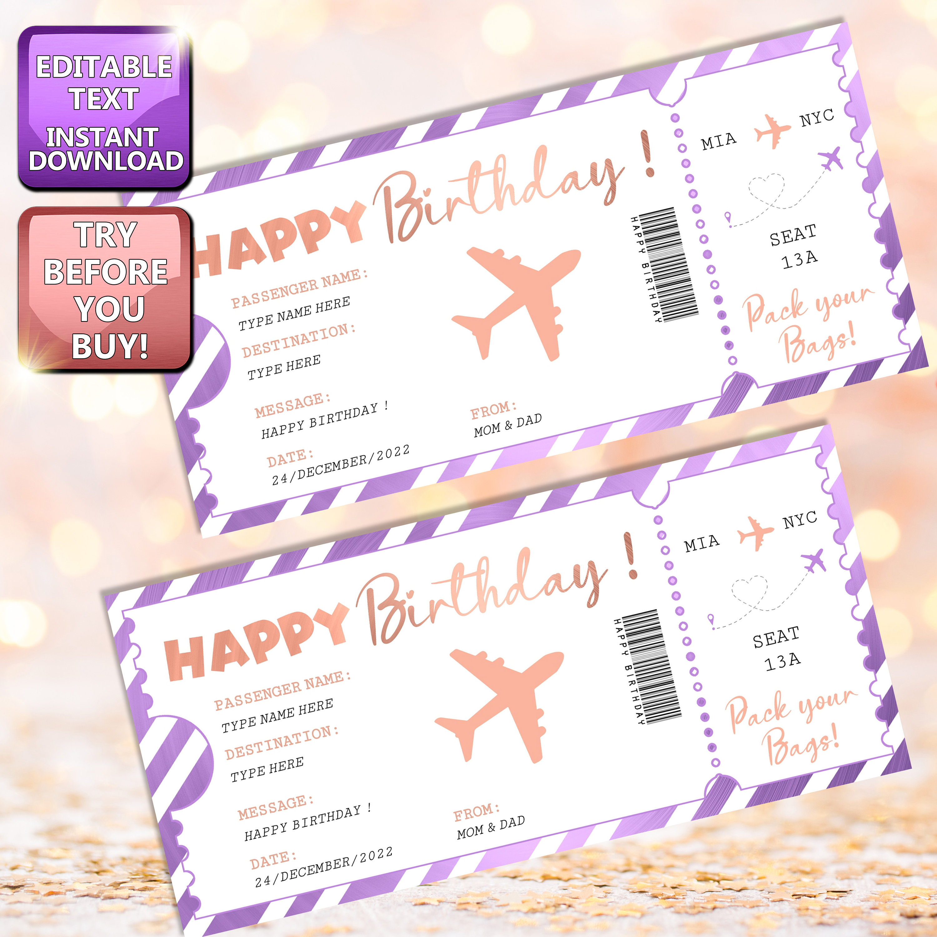 Bearbeitbare Bordkartenvorlage, Flugticket, Flugzeugtickets, benutzerdefinierte Bordkarte, druckbare Bordkarte, Geschenkgutschein, Geschenkgutschein