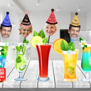 Retirement Drink Stirrers with Face and Hat (12 count), Swizzle Sticks - I'm Retired, Congrats, Retirement Party, Black, Gold, Digital File