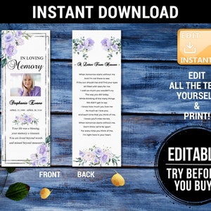 Funeral Bookmark Template, Funeral Bookmark Template For Woman, Memorial Bookmark For Funeral, Funeral Bookmark Sunflower,Funeral Program F4