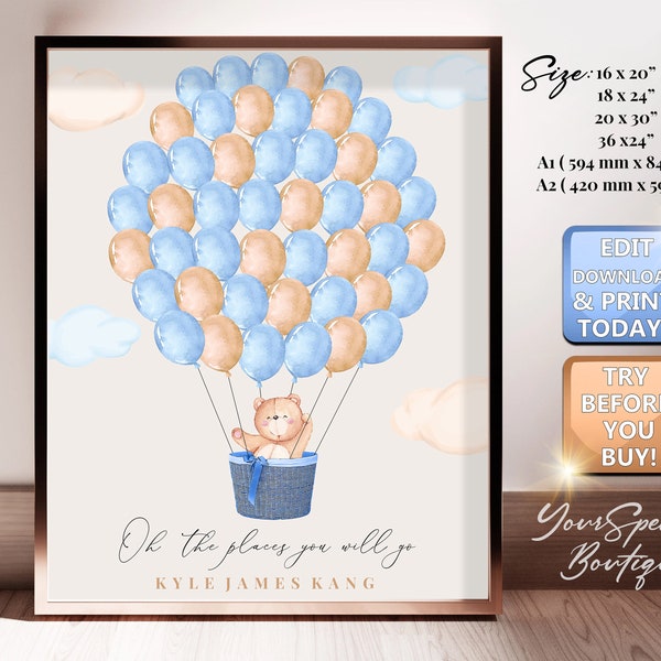 Sign in guestbook balloon, sign in poster BEAR balloon, Hot air balloon guestbook, Baby shower signature guest book gift, air balloon guest