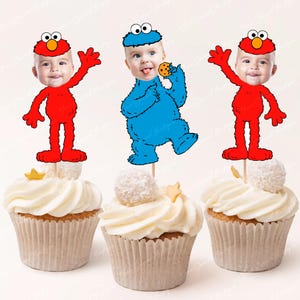 Topper per cupcake personalizzati a forma di faccia: compleanno del mostro dei biscotti (file digitale)