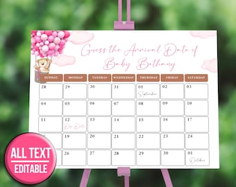 Babykalender för förlossningsdatum Babyshowerkalenderspel Gissa babyns födelsedag Redigerbart babyförutsägelsespel för förlossningsdatum, gissa babyns födelsedatum BS012