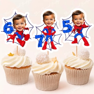 Spidey Face Cupcake Toppers, Personalized Spidey and Friends Cupcake Toppers, Custom Spidey Cupcake Toppers Superhero Inspired, Digital File