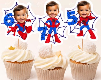 Spidey Face Cupcake Toppers, Personalized Spidey and Friends Cupcake Toppers, Custom Spidey Cupcake Toppers Superhero Inspired, Digital File